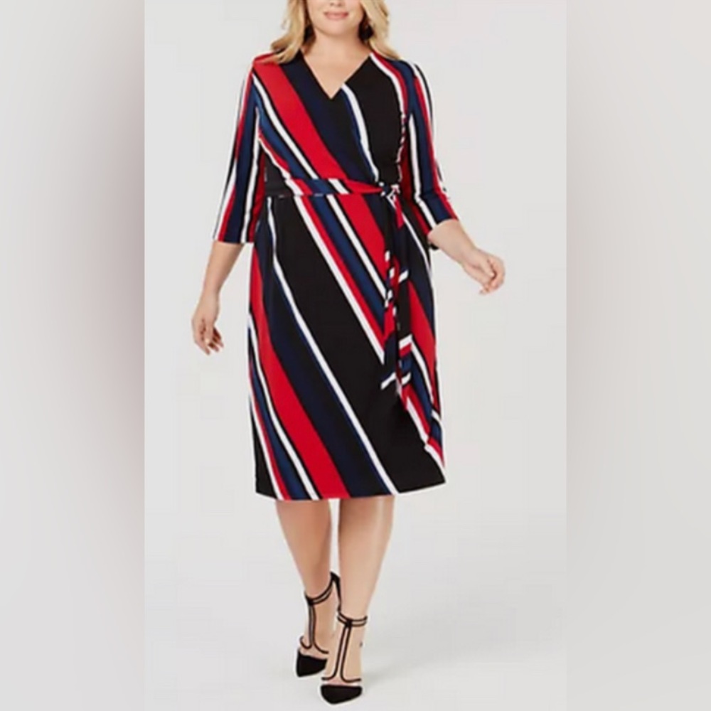Striped Faux-Wrap Dress